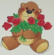 UNUSED vintage Valentine's Day card, Suzy's Zoo, teddy bear with roses 5 1/4