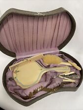 Vintage Celluloid Vanity Dresser Set 10 Piece Brush Mirror Travel Case  picture
