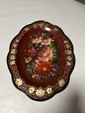 Vintage Zhostovo Tray Russian Traditional Flowers Artwork Oval Hand Painted WOW, picture