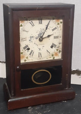 ANTIQUE Seth Thomas Mantel Clock with Door - Dark Wood Frame - w/ Winding Key picture