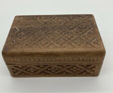 Vintage Hand Carved Wooden Trinket Jewelry Box Floral Made in India picture