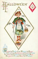 Nash H-13~Red Diamond Halloween Postcard~Antique~Woman~Bats~Clown~c1916 picture