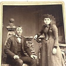 Antique Family Photo Cabinet Card Newlyweds Husband Wife Couple 5.5”x 4” picture