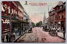 Postcard Clarksburg WV Main Street Looking East Horse-Drawn picture