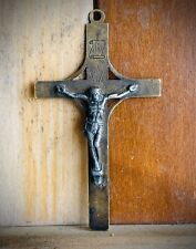 Stuning Old Patina Brass and Oxidized Sterling Silver 1930-1940 Crucifix Pendant picture