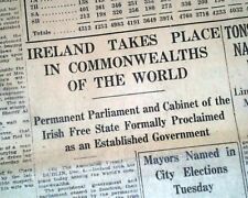 Irish Free State Created Ireland Independence Timothy Healy 1922 old Newspaper picture