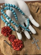 Genuine Gemstones Turquoise Magnesite Catholic Praying Beads, 8mm Beads picture