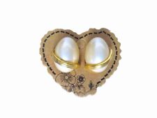 Vintage 14K Gold Plated Oval Pearl Stud Earrings Womens picture