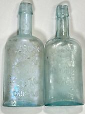 Pair of Early 1870s Chicago Illinois Embossed Bottle Jaques Liquid Bluing Vtg US picture