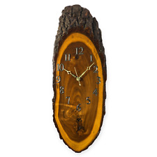 Vtg 1970s Mid Century Live Edge Slab Wood Wall Clock, Laquered Handcrafted 8x22