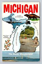MI-Michigan, Large Letter General Greeting, State Icons Antique Vintage Postcard picture
