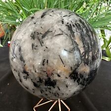 5.28LB TOP Natural black tourmaline Quartz ball carved Crystal Sphere Healing picture