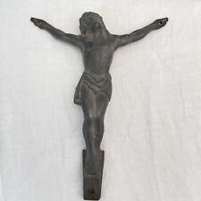 Antique French Christ Corpus Christi Crucifix Gold Brass Cast Metal Project 9” picture