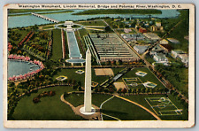 Washington, D.C - Washington Monument, Lincoln Memorial - Vintage Postcard picture