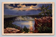 Postcard Devil's Lake State Park at Night Wisconsin, Vintage Linen K3 picture