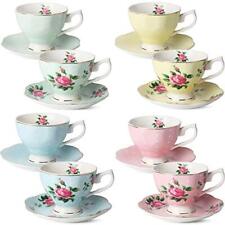 BTaT- Floral Tea Cups and Saucers Set of 8 8 oz Multi-color with Gold Trim an... picture