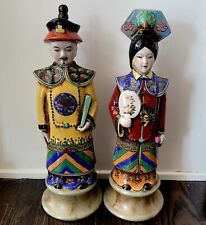 Antique Porcelain Chinese Famille Rose Large 15 3/8''H Emperor & Empress Statues picture
