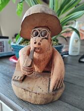 Vintage Hand Carved Coconut Monkey W/ Glasses & Hat and Pipe picture