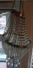 Vintage Antique Small Crystal Basket Chandelier Lamp Pierced Silver Tone Metal picture