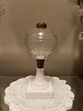 Pedestal Oil Lamp c1860s Antique Opaline Glass Base Sawtooth Band & Panel Font picture