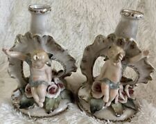 1940s pair of Cordey Rose Porcelain Cherub Candlestick Holders Gilded Rare picture