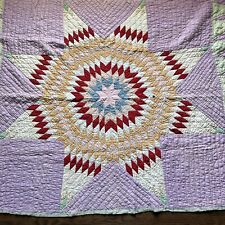 Vintage 1930’s Lone Star Quilt Feed Sack Hand Stitched Muslin Backed 81” X 66” picture