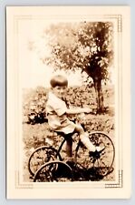 c1930s Child on Tricycle~Boy Dressed up Riding Bike~VTG Original Photo picture