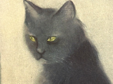 Postcard Black Cat Green Eyes Sits Watching a/s Fontanez Stehli Swiss Publ picture
