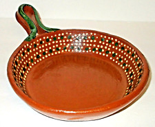 Tlaquepaque Mexican Terracotta Fry Pan de Barro Redware Clay Skillet 8-8 1/2