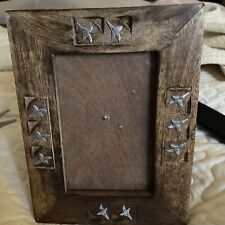 Wooden Hand Carved Fram 5”x7” Picture Metal Accents  picture