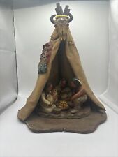Vintage 1985 Native American Southwest Handmade Leather Tepee Ceramic Family picture