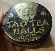 Vintage Tao Tea Balls Old Advertising Tin Can Kitchen Decor Black Gold Dragon picture