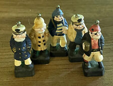 VTG Handcarved Painted Wood Nautical: 5 Mini-ornaments Cap’n, Old Salty, Pirate+ picture