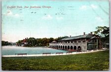 Vtg Chicago Illinois IL Garfield Park New Boathouse View 1910s View Old Postcard picture