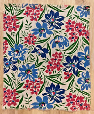 Vintage 1940s Pink-Blue-Green Flowers Feedsack piece 9x11