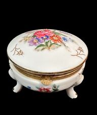 Napcoware Jewelry Trinket Box Hand Painted Footed Floral Porcelain Japan Vintage picture