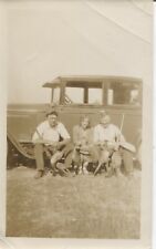 Snapshot Photo Pheasant Hunters with Birds Guns & Old Car c.1920 2 Men & Woman picture