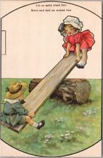 Vintage RALLY DAY Church Sunday School Postcard Boy & Girl on See-Saw / Unused picture