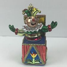 Fitz and Floyd Jack in the Box Jester Clown Glass Glitter Ornament picture