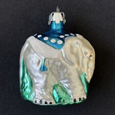 Hand Blown Glass Elephant, Painted Blue, Green, White, 2