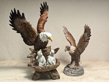 Set Of 2 Eagle Porcelain Statues Wingspan Baby Eagles Nest Hand Painted Heritage picture