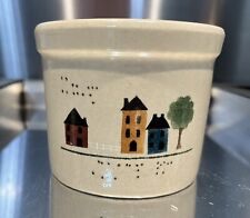 vintage rrp co Roseville Ohio 1 Pint Crock Painted Houses  picture