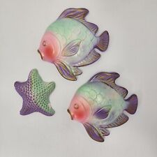 Vintage Chalkware Fish Starfish Purple Mint 1967 Miller Studios MCM Bathroom picture