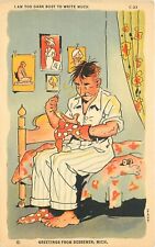 Postcard 1940s Ray Walters man sewing socks comic humor Teich 22-12154 picture