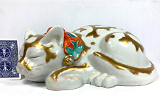 Antique Kutani Sleeping Cat Life-Size Heavy Porcelain Gold Details Japan picture
