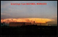 Postcard Chrome Storm Clouds over grain elevators Hastings Nebraska Greetings picture