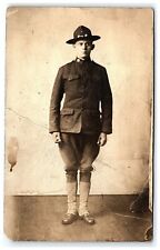 1910-30 Postcard Rppc U S Doughboy Soldier Real Photo Campaign Hat picture