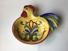 Yellow Talavera shallow dessert bowl.  Hand painted. Rooster bowl. picture