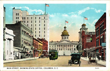 Main Street Showing State Capitol Columbia SC White Border Unused Postcard 1917 picture