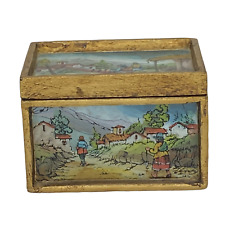 Vintage or Antique German Wooden With Glass Reversal Hand Painted Trinket Box  picture